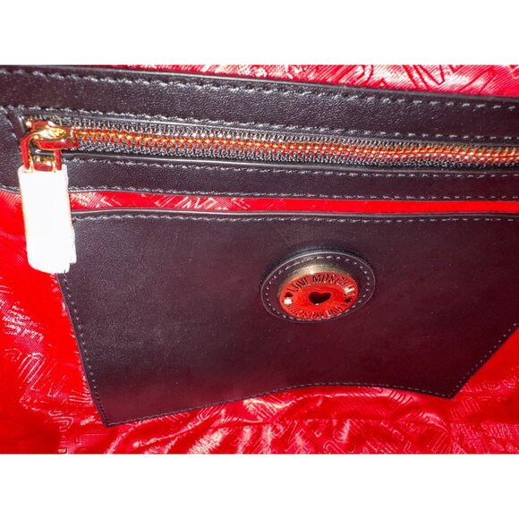 Love Moschino Black & Red Heart Backpack Gold Accent Drawstring & Buckle Closure - Picture 8 of 13